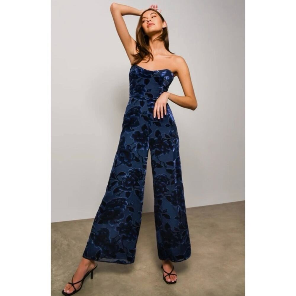 Anthropologie Hutch Sonnie Floral Velvet Strapless Jumpsuit